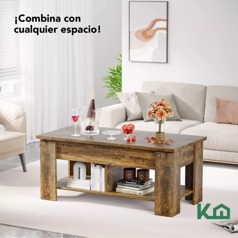 Kingshouse Mesa De Centro Elevable De Madera Con Compartimento Oculto