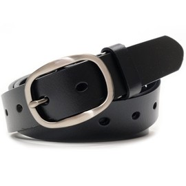 BEEL Women's Men's Veil Belt, Genuine Leather, Cowhide Leather, Single Piece Leather, Business Suit, Casual, Thin Belt, Black (Circle)