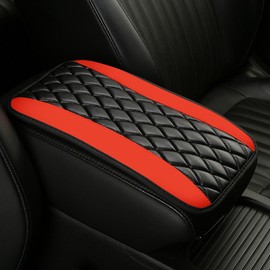 Car Center Console Cushion Pad, Universal Leather Waterproof Armrest Seat Box Cover, Comfortable Auto Armrest Cover Protector, Car Interior Decor Accessories for Most Vehicles (Red)