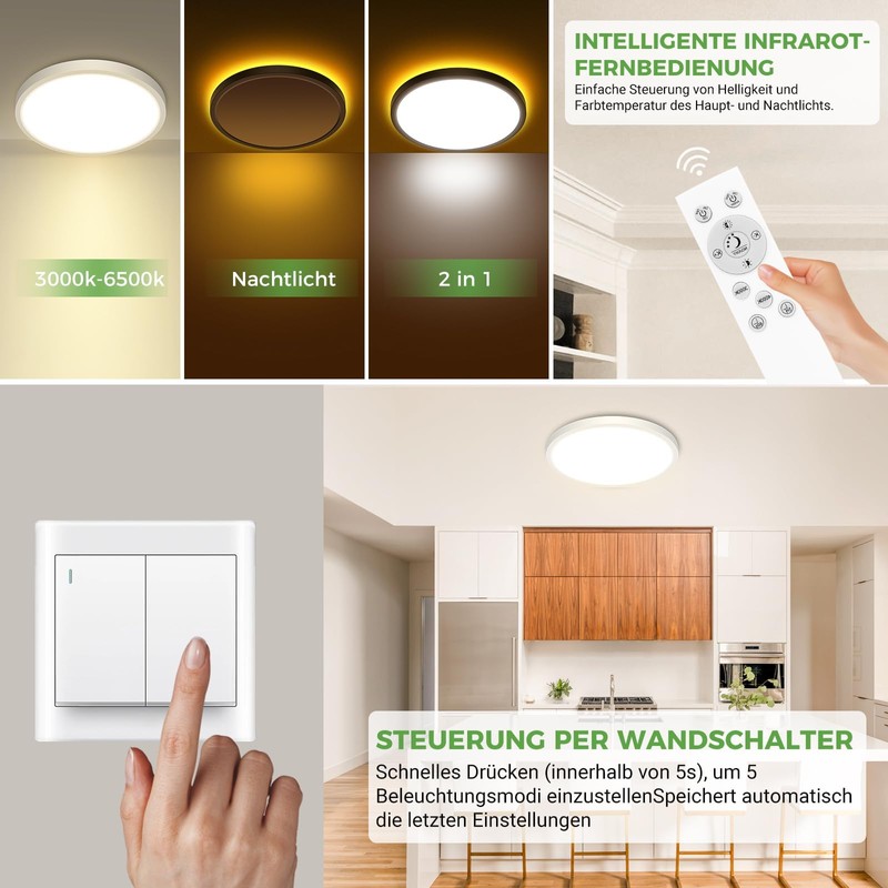 zemty 24 W LED Ceiling Light Dimmable, 29 cm, 2400