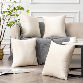 Yonous Cushion Covers, Soft Premium Velvet Decorative Throw Pillow for Sofa Bed Couch Chair, Set of 4, Milk White, 16 x 16 inch / 40 x 40 cm