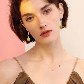 Hanavigar 3D Lifelike Enamel Red Green Apple Dangle Drop Earrings Cute Mini Watermelon Pineapple Fruits Hook Earrings for Women (Durian Earrings)