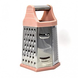 Beille 6 Side Stainless Steel Grater Top Handle Zester Slicer 7.75 Inch, Pink
