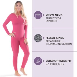Rocky thermal underwear women long johns womens thermals top bottom set fleece lined under wear clothes base layer thermals women cold weather winter ski, Heavy Weight (Mauve Pink - X-Small)