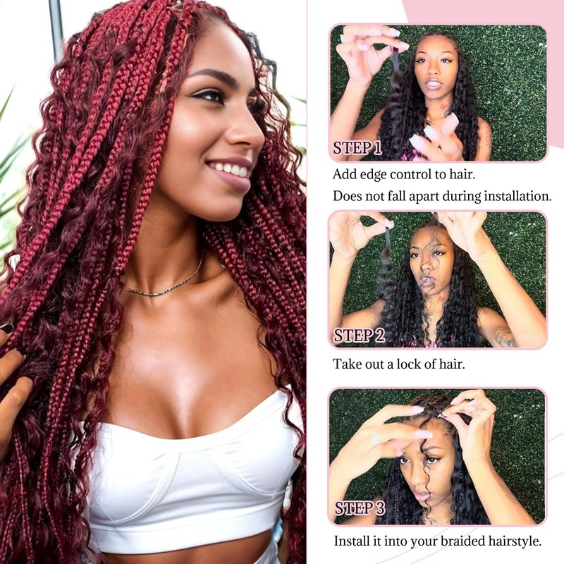 Belaved Human Braiding Hair Burgundy Red for Boho Braids Water