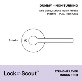Lock Scout Straight Lever with Round Trim Dummy Door Handle, Matte Black Finish