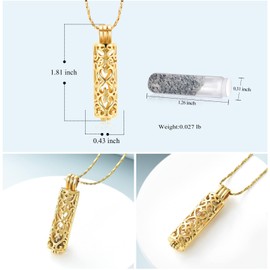 Cremation Jewellery Urn Necklace for Ashes Pendant with Hollow Glass Vial Cylinder Cremation Keepsake Memorial Lockets Ash Holder for Women Men Pet, Stainless Steel, No Gemstone