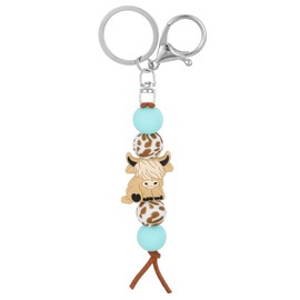 Ptwola Cow Keychain Beaded Cow Keychain Cute Mini Cow Print Lanyard Car Key Chain Ring Keyring Holder Accessories for Women Men Girls Party Favors Animal Lovers Backpack Wallet Decorations