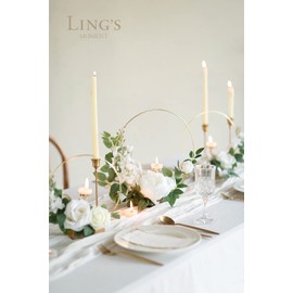 Ling's Moment Candle Holder Hoop Wreath Floral Centerpieces for Sweetheart Table, Head Table, Ceremony Reception Artificial Flowers Decorations (Set of 3, White)