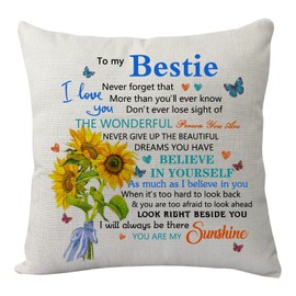 KHLOY Bestie Pillowcase Gift from Best Friend, Inspirational 'Never Forget That I Love You' Pillow Cover, Funny Friendship Cushion Cover for Birthday, Xmas, Graduation, Wedding
