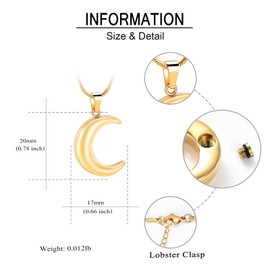 QGJNSGC Cremation Jewellery for Ashes Moon Urn Necklace Stainless Steel Memory Locks Keepsake Jewellery for Ashes Pendant, Stainless Steel