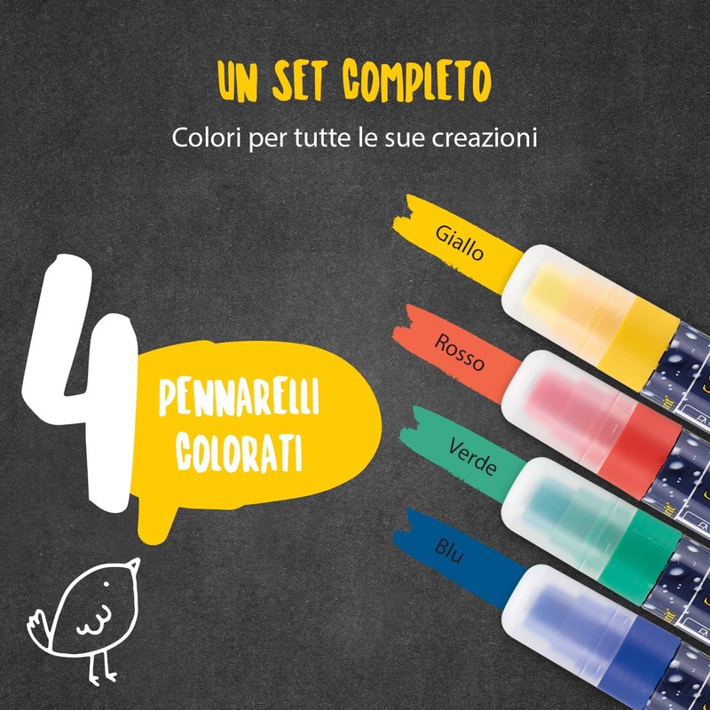Securit Waterproof Glass + Chalkboard Markers, Large Nib, Wallet 4-Pack,
