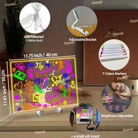 Fanrui 15.75x11.81in Light-Up White Board | LED Message Board with 7 Colors Pen | Dimmable Acrylic Dry Erase Board for Kids, Home School & Office | Illuminated Desktop Note Pad for Doodling & Planning
