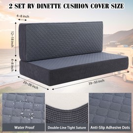 Buryeah 2 Set RV Dinette Cushion Covers Booth Set Furniture Protector for Sofa Seat Camper Car Couch, 2 Backrest and 2 Bench Cover(Dark Gray,Corn Grid and Polyester)