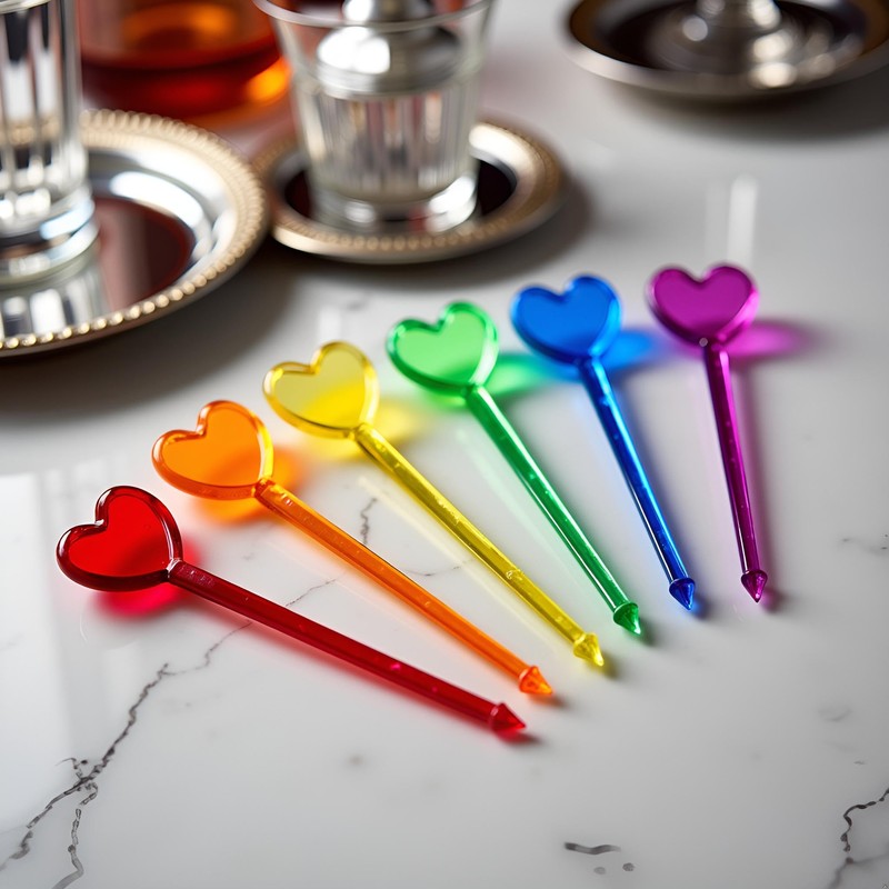 100 Pcs Multicolor Plastic Fruit Picks Toothpicks Heart Cocktail Appetizer