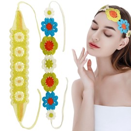 Thinslimer 2 Pack Crochet Headband for Women Hippie Headband Bandana 70s Accessories for Women and Girls Wide Head Bands Floral Crochet Head Scarf
