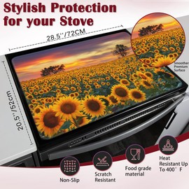 Sunflowers Floral Stove Top Cover Glass Cooktop Heat Resistant Cover,Ceramic Stove Top Covers Mat Prevents Scratching Stoves/Counter/Washer Protector, 28x20 in