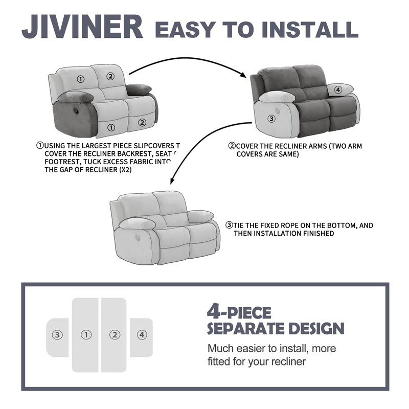 JIVINER Loveseat Recliner Covers, Jacquard 4 Piece Recliner Sofa Cover
