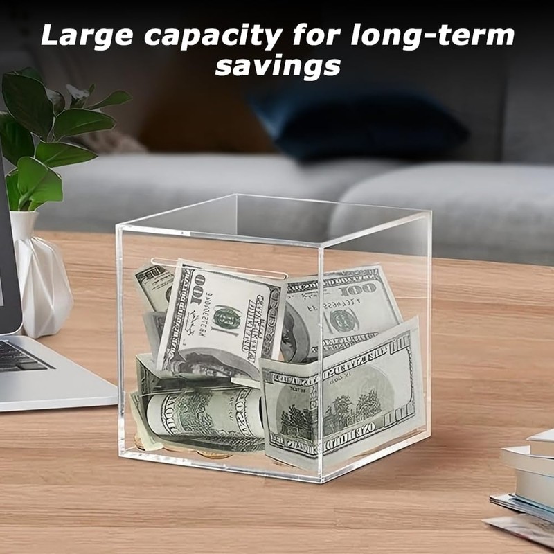 Clear Acrylic Money Saving Box, Unopenable Money Saving Box, Modern