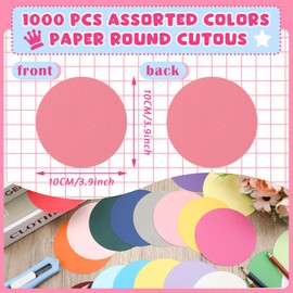 Honoson 1000 Pcs Round Cutouts Paper 3.9 Inch Circles Assorted Color Round Cut Outs Round Shaped Die Cuts Paper for DIY Craft Projects Back to School Classroom Bulletin Board Decor