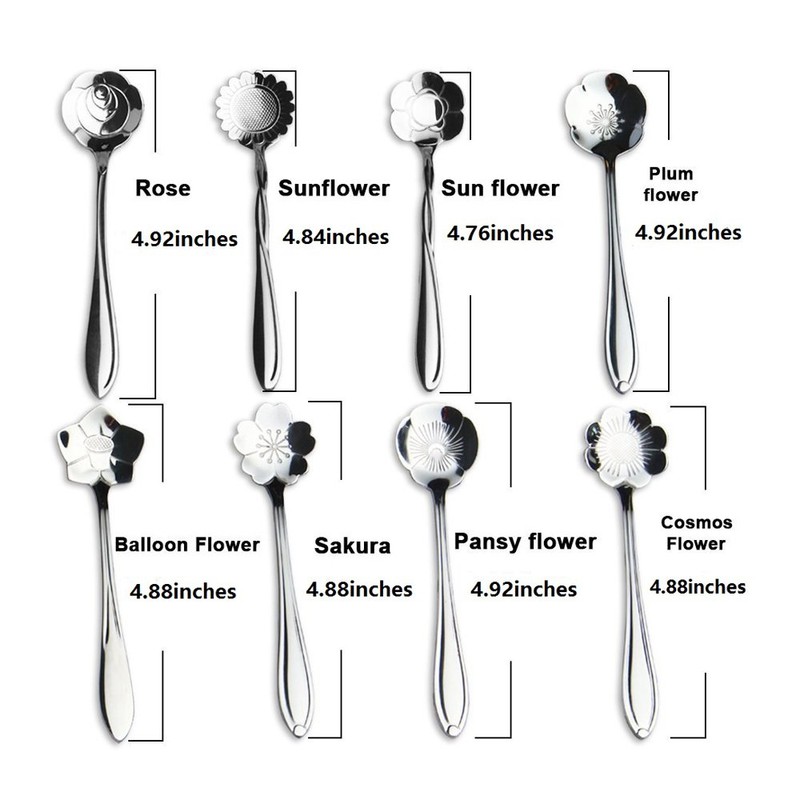 ERCENTURY Stainless Steel Tableware Flower Coffee Spoon, Tea Spoon, 8