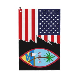QIZYOQA Seal of Guam and America Golf Towel 24" X 16" Microfiber Waffle Pattern Golf Accessories for Golf Bag with Carabiner Clip
