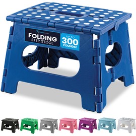 Handy Laundry Folding Lightweight Step Stool - Sturdy Enough to Support Adults and Safe Enough for Kids - Opens Easy with One Flip - Great for Kitchen, Bathroom or Bedroom (Blue)