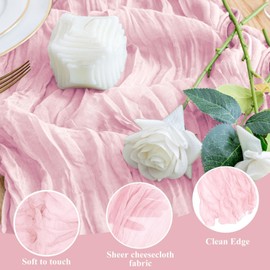 6 Pack Light Pink Cheesecloth Table Runner 10FT Boho Gauze Fabric Table Runner 35 x 120 Inch Spring Rustic Sheer Runner for Wedding Birthday Baby Shower Table Decoration
