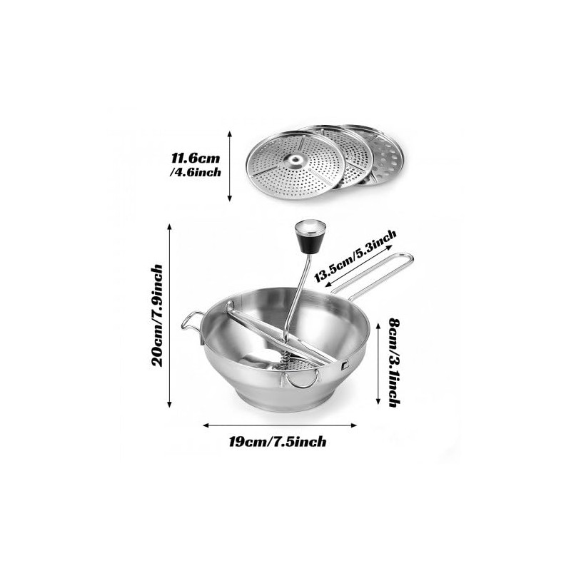 Volumoon Stainless Steel Strainer with 3 Strainer Insert Perforated Discs,