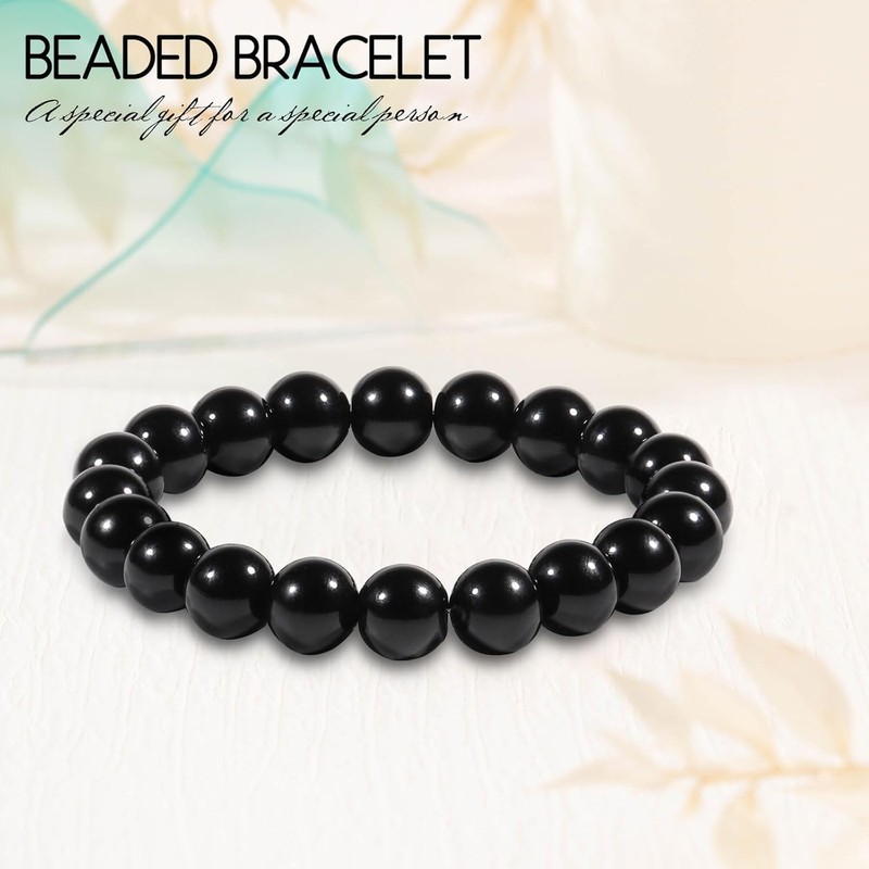 Handmade 10mm Obsidian Bracelet for Women Men,Natural Stone Black Crystal
