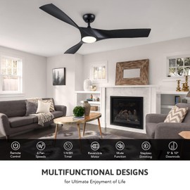 VONLUCE Ceiling Fan with Light and Remote Control, 52 Inch Modern Fan with 3 Blades Noiseless DC Motor for Bedroom, Living Room, Kitchen, Study, Black