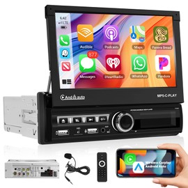 1DIN 7" HD Touch Screen IPS Monitor Universal Car mp5 Player with Bluetooth FM Radio Receiver Support SD/USB Rear View Camera with Build-in Wireless carplay/auto