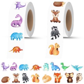 CONJURAIDE Pack of 1000 Children's Stickers, Animal Stickers, Dino Stickers, Roll, Forest Animals, Waterproof Stickers, Motivational Stickers, Animal Stickers, Primary School Teacher Supplies