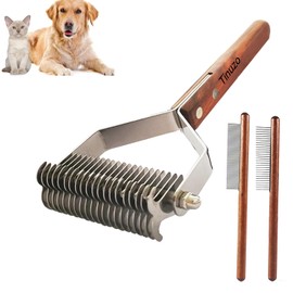Tinuzo Pet brush Professional hair Comb with Wood Handle,with Stainless-Steel,Brush For Long-Haired & Short-Hair For Pet Cats Dogs Removes Dander, Dirt, and Detangles