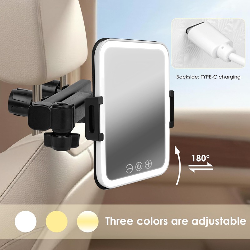 TOCCOOL Car Vanity Mirror with Lights for Dual-Post Headrests, 11"