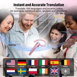 AI Translation Earbuds Real Time, Buletooth 5.3 Translator Headset with 164 Languages, 4 Translation Modes, 3-in-1 Bluetooth Earpiece with ENC Dual Mic, 120H Translator Earbuds for Travel, Pink