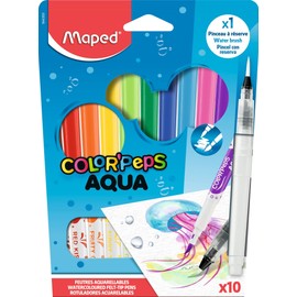 Maped – Colouring felt-tip pens – Aqua – Children's felt tip pens – Bright colours – Water-washable ink – Case of 10 felt-tip pens