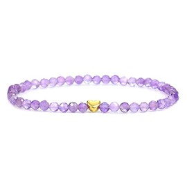 LAKADA Genuine Gemstone Bracelet with Faceted 4 mm Beads and Stainless Steel Heart Healing Stone Protective Stone Bracelet Lucky Charm Talisman Gift, Gemstone, Faceted gemstone