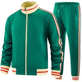 dioxoib Track Suits for Men Set 2 Piece Tracksuits Mens Sweatsuits Sets Jogging Two Piece Outfits Athletic Clothes Jogger Sweat Suits Running Sport leisure Clothing Green Ai-TZ010-L