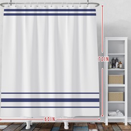 Baocicoo Boho Navy Blue Navigation Striped Shower Curtain Minimalism Nautical Shower Curtain for Bathroom Decorative for Boy's Dormitory Cubicle Waterproof Curtain for Bathroom with Hooks 60x72 Inches