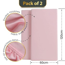 Bunnyjik GOTS Organic 2 x Baby Cot Fitted Sheets - Silky Soft (Pink + Pink, 120x60cm)