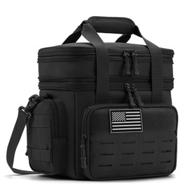 QT&QY Tactical Lunch Box for Men Expandable 18L Heavy Duty Military Insulated Cooler Bag, Leakproof Thermal Lunch Bag for Work Camping Outdoor Picnic Pail Adult Meal MOLLE Webbing Black