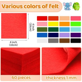 Eppingwin 60 PCS Red Felt, 4"x4" Felt Sheets, Soft Felt for Crafts, Felt Fabric Sheets for DIY Patchwork
