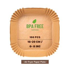 100PCS Natural Food Grade Non-Stick Air Fryer Parchment Paper Liners - Oil-Proof, Disposable Baking Liners for Easy Cleanup (Square, 20 CM)