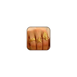Gold Seashell Starfish Ring Set for Women,18k Gold Chunky Dainty Hawaii Beach Wave Waterproof Stackable Rings Fashion Adjustable Sea Shell Mermaid Ring Summer Beach Mermaid Jewelry Costume Accessories (Style-L)