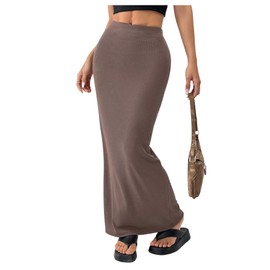 GORGLITTER Women's Low Elastic Waist Bodycon Long Skirts Skinny Sexy Party Maxi Skirt Coffee Brown Small