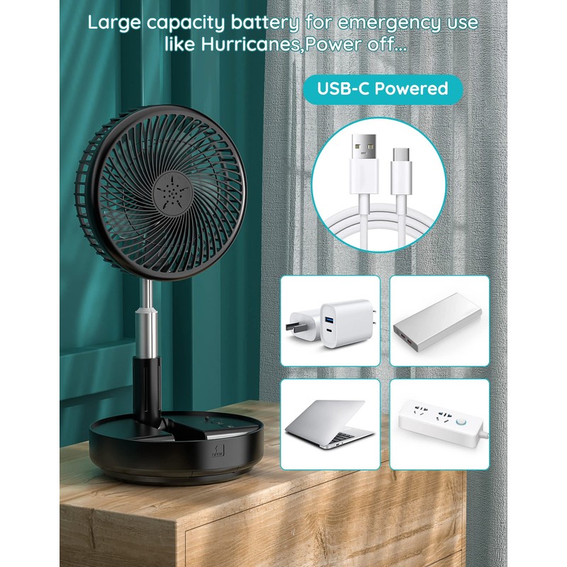 Primevolve Portable Oscillating Standing Fan,Rechargeable Battery Operated USB Floor Table
