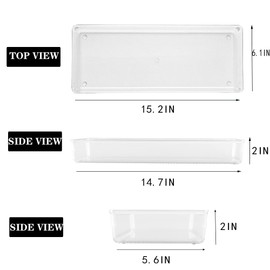 ihomecooker 3 Pack Large Clear Plastic Drawer Organizer Tray Cutlery Utensil Makeups Drawer Organizers 15" X 6"