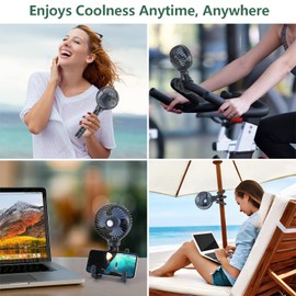 snawowo Mini Handheld Personal Portable Fan, Baby Stroller Fan, Car Seat USB or Battery Powered, with Flexible Tripod Clip on Student Bed Desk Bike Crib Treadmill Camping Traveling(Dark Blue)