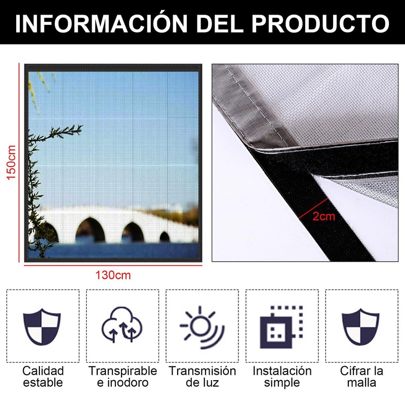 Mosquitera para Ventana, Mosquitera 130x150cm, Mosquitera Autoadhesiva para Ventana con